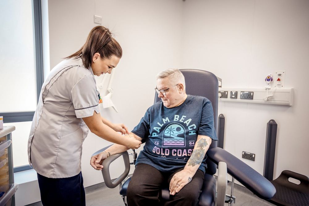 69-year-old Albert Bonsell having a blood test at the new Hinckley Community Diagnostic Centre