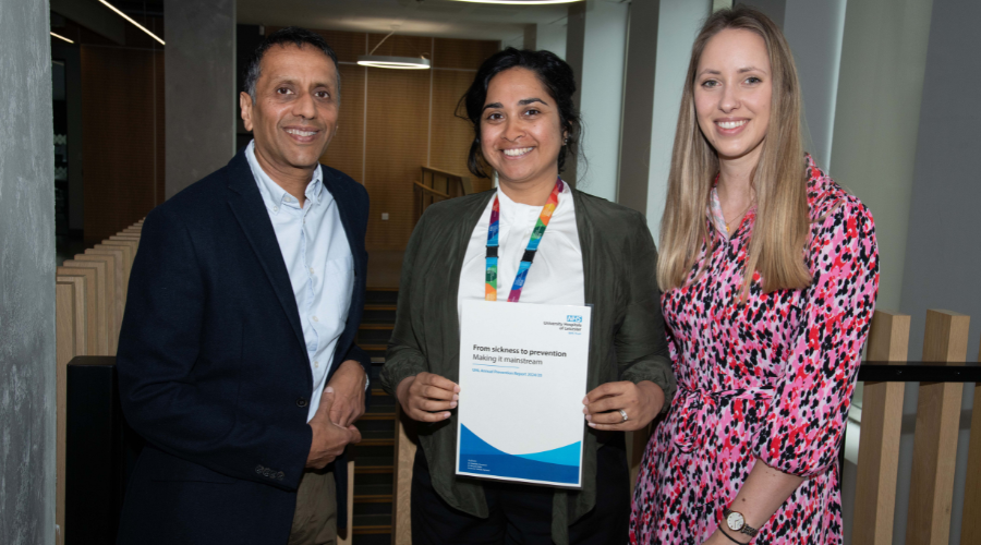 Director of Health Equality and Inclusion, Dr Ruw Abeyratne (centre), with UHL Prevention Report co-authors Professor Sanjay Agrawal and Dr Charlotte Grantham