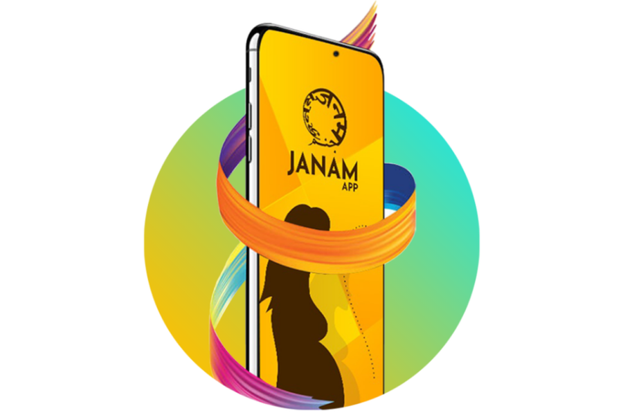 Display of mobile with text Janam app