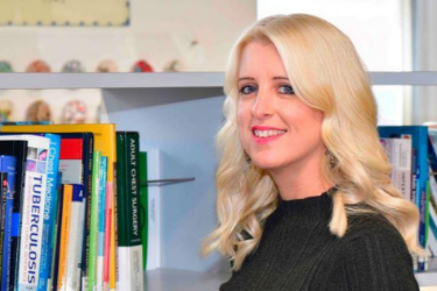 A nurse researcher in the library at Leicester Royal Infirmary